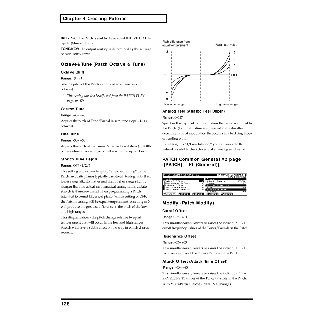 Roland XV-5080 owner manual Octave&Tune Patch Octave & Tune, 128 