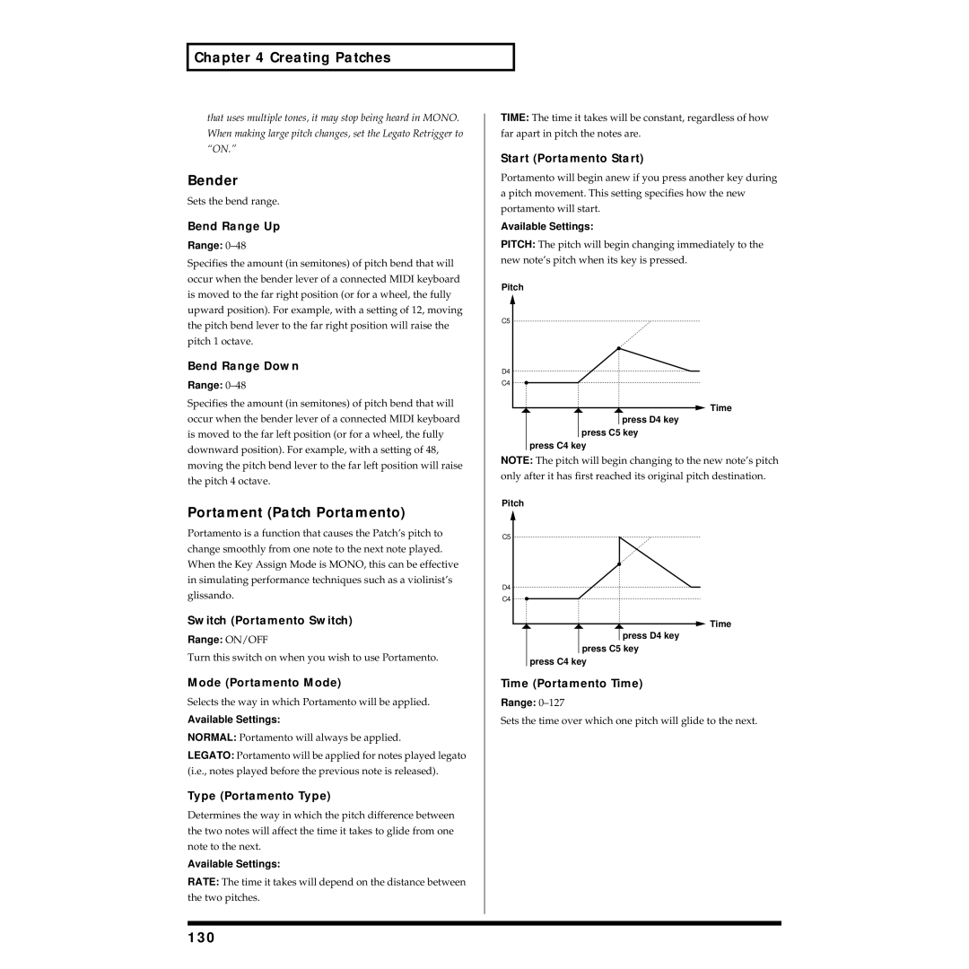 Roland XV-5080 owner manual Bender, Portament Patch Portamento, 130 