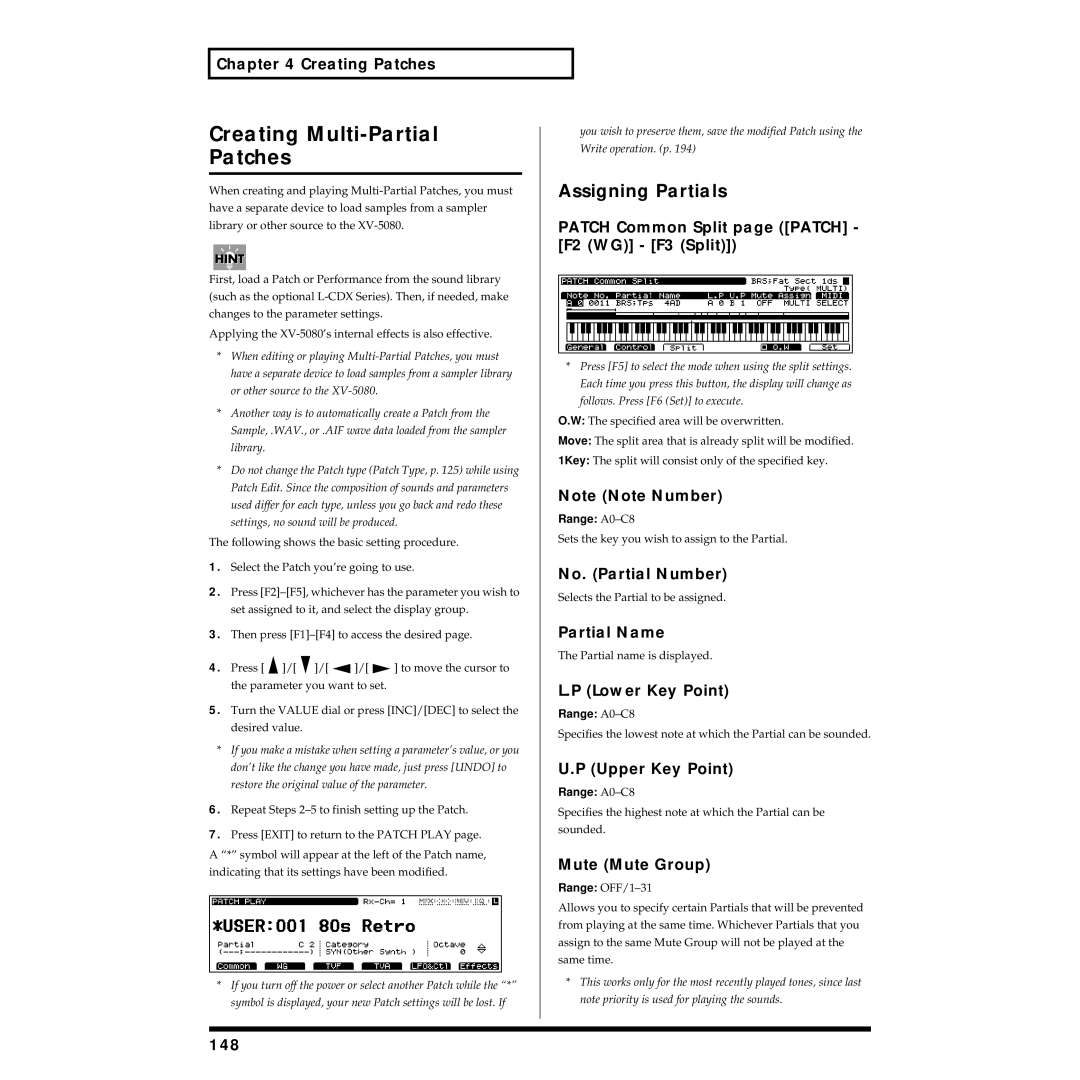 Roland XV-5080 owner manual Creating Multi-Partial Patches, Assigning Partials 