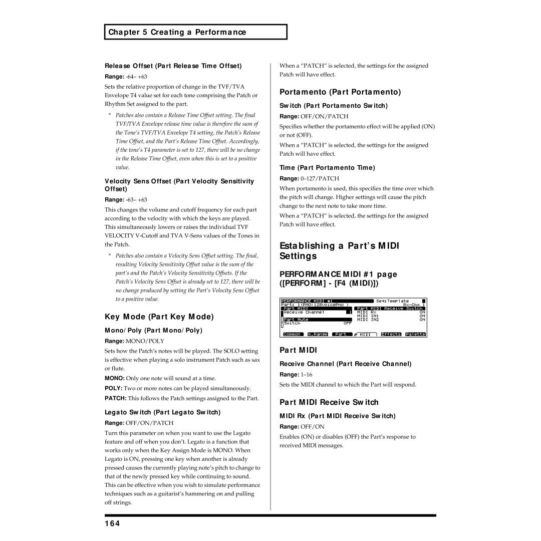 Roland XV-5080 owner manual Establishing a Part’s Midi Settings 