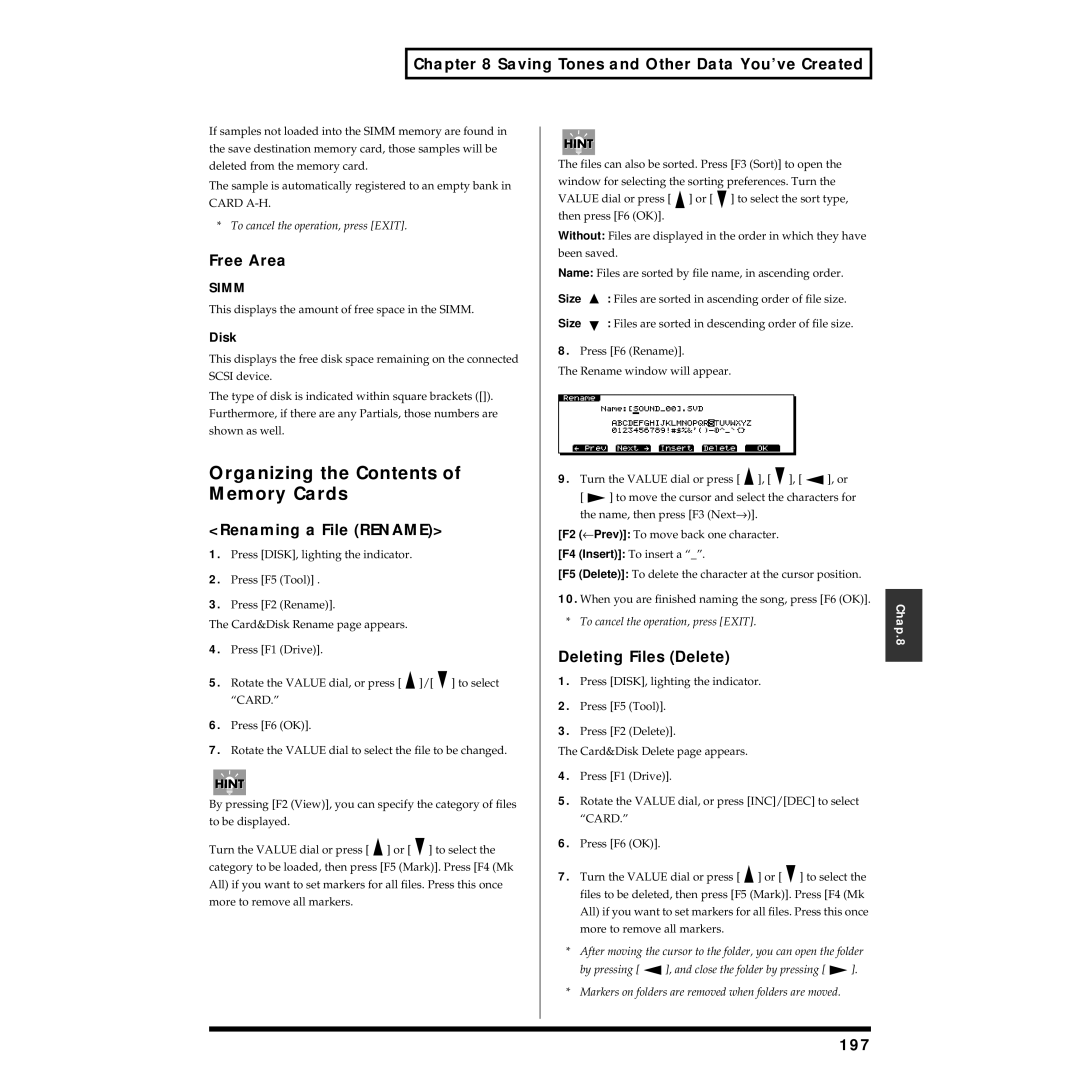 Roland XV-5080 owner manual Organizing the Contents of Memory Cards 