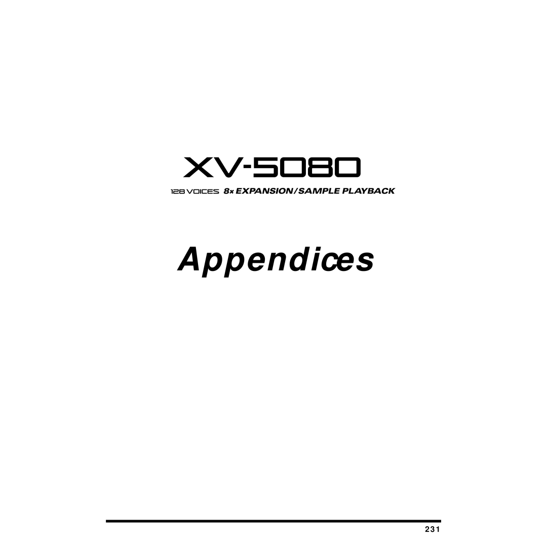 Roland XV-5080 owner manual Appendices, 231 