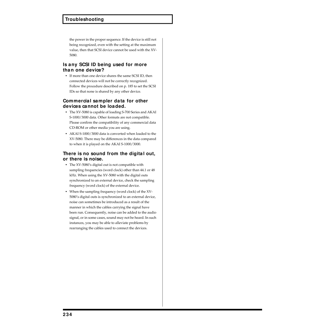 Roland XV-5080 owner manual Is any Scsi ID being used for more than one device?, 234 