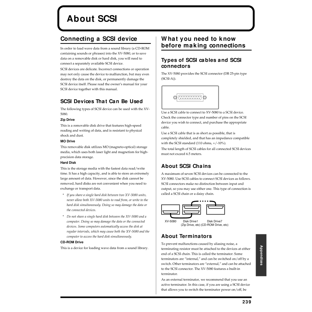 Roland XV-5080 owner manual Connecting a Scsi device, What you need to know before making connections 