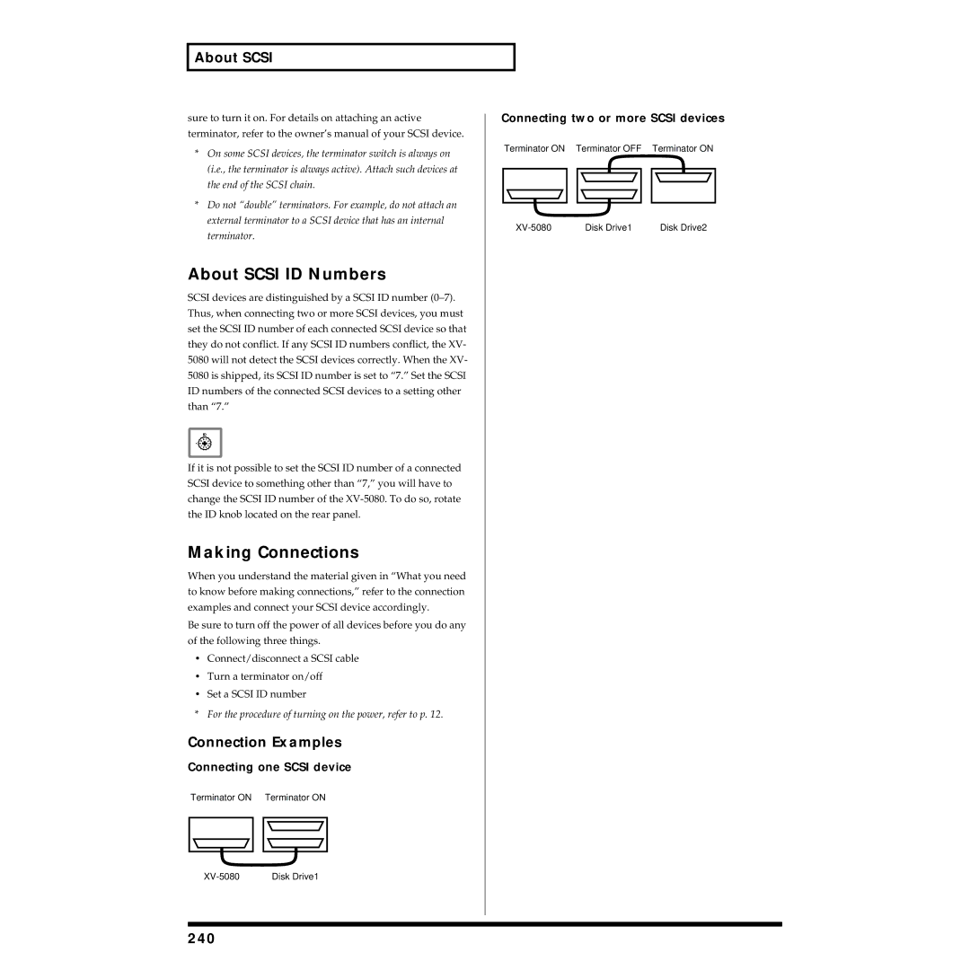 Roland XV-5080 owner manual About Scsi ID Numbers, Making Connections, Connection Examples, 240 