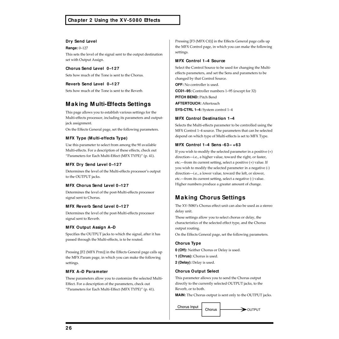 Roland XV-5080 owner manual Making Multi-Effects Settings, Making Chorus Settings 