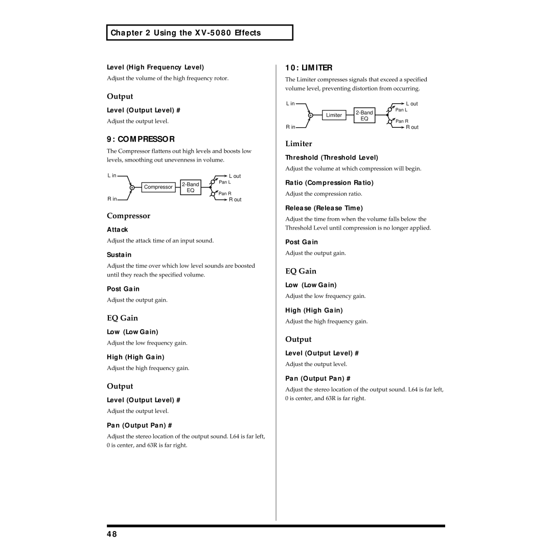 Roland XV-5080 owner manual Compressor, Limiter 