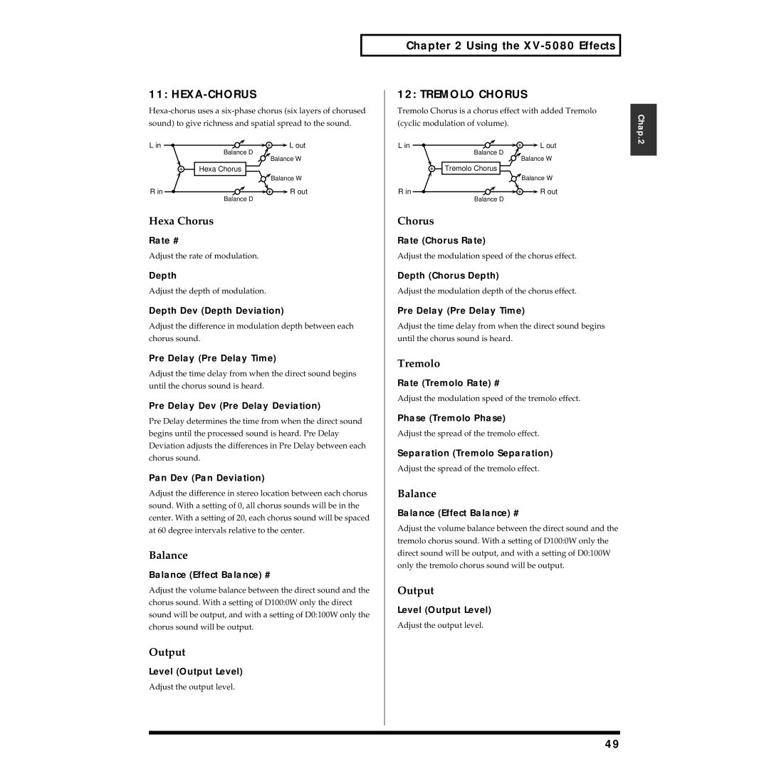 Roland XV-5080 owner manual Hexa-Chorus, Tremolo Chorus 