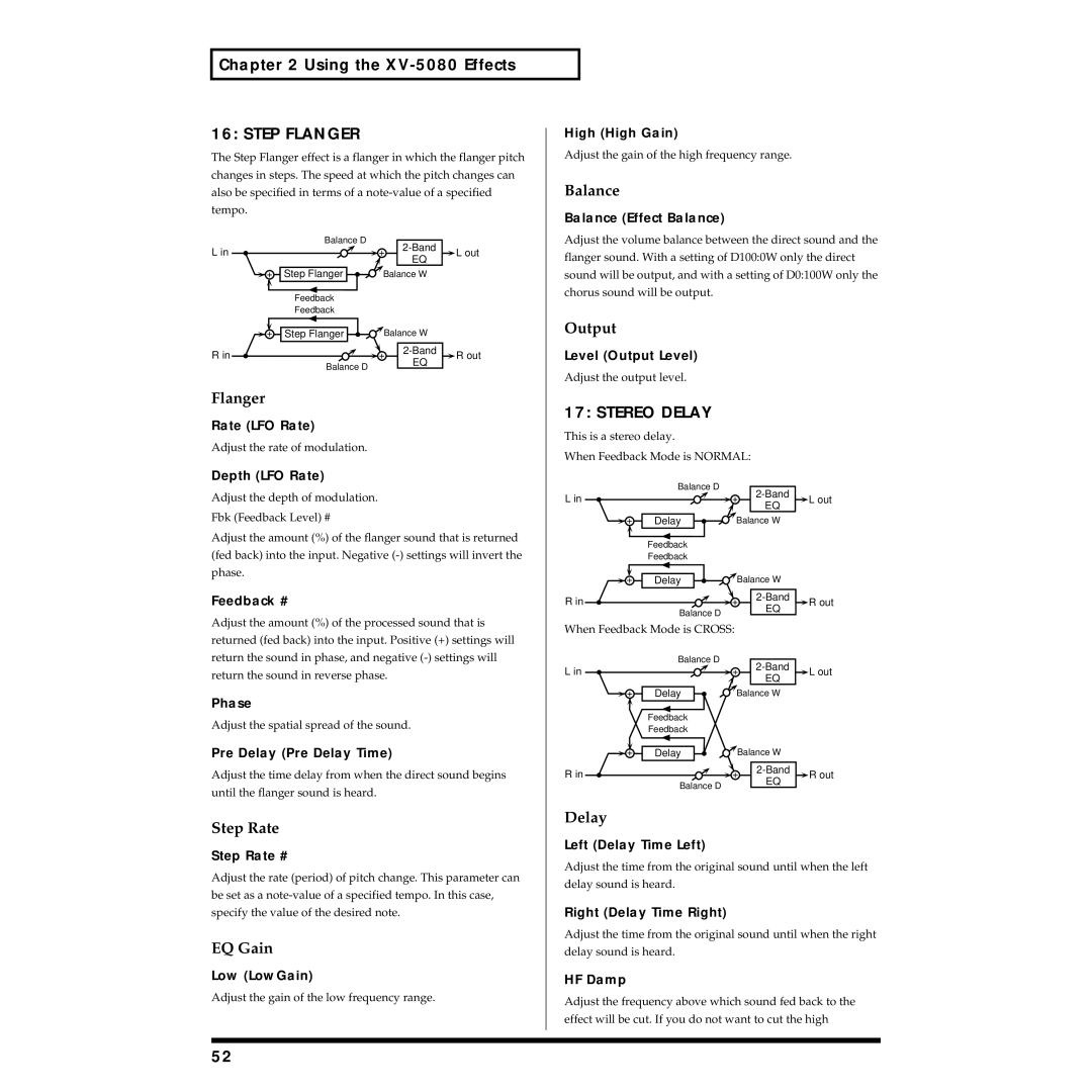 Roland XV-5080 owner manual Step Flanger, Step Rate, Stereo Delay 