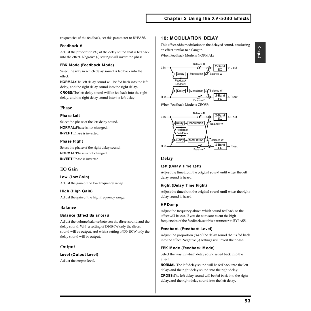 Roland XV-5080 owner manual Phase, Modulation Delay 