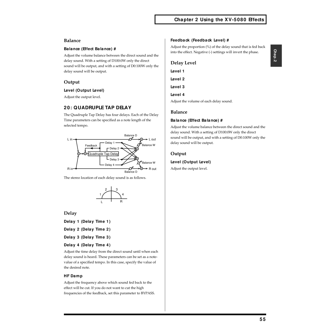 Roland XV-5080 owner manual Quadruple TAP Delay, Level 