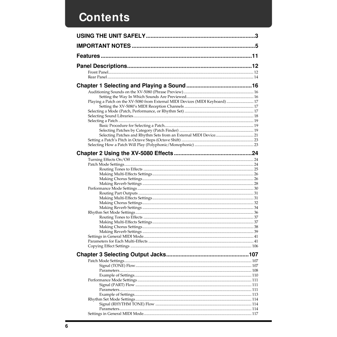 Roland XV-5080 owner manual Contents 