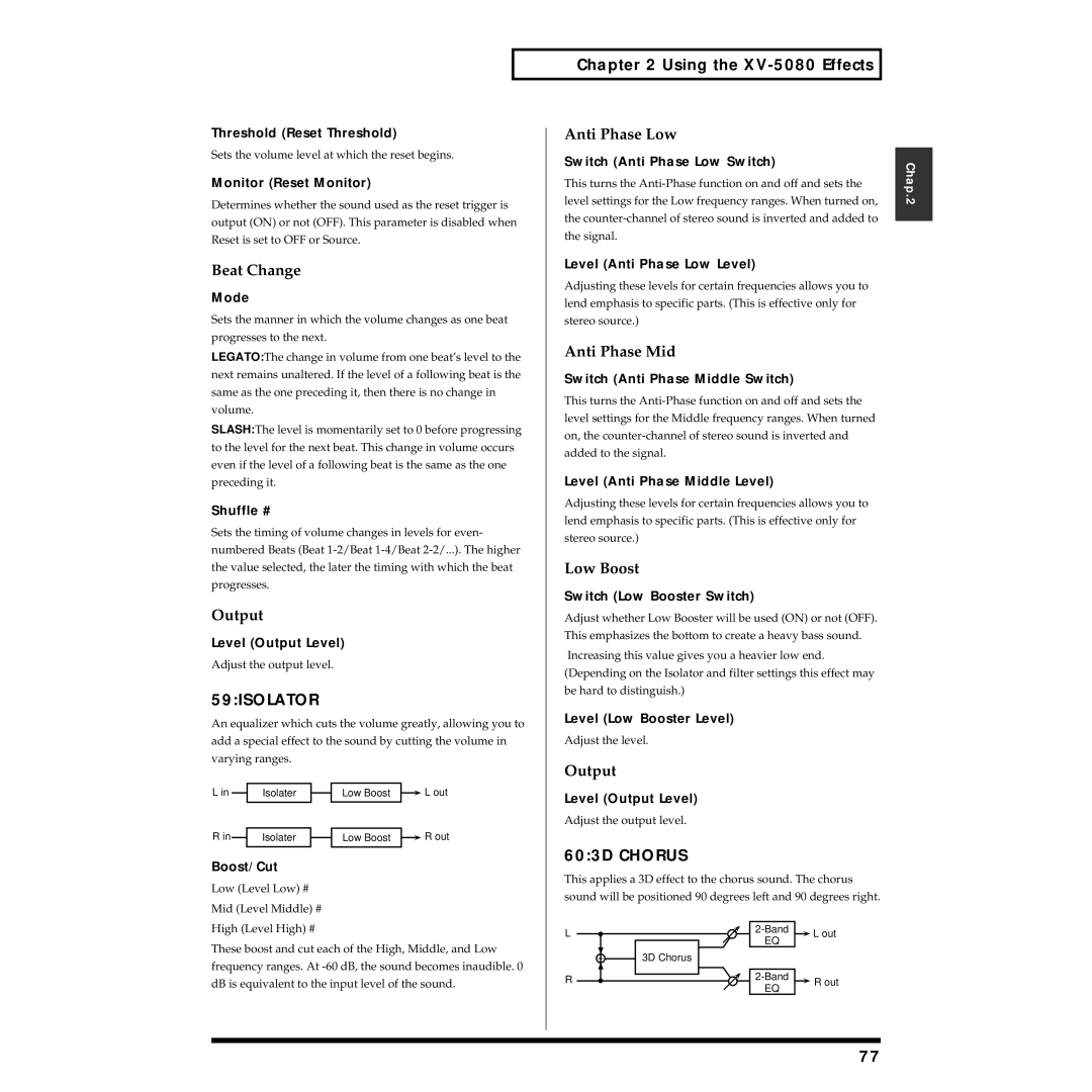 Roland XV-5080 owner manual 59ISOLATOR, 603D Chorus 