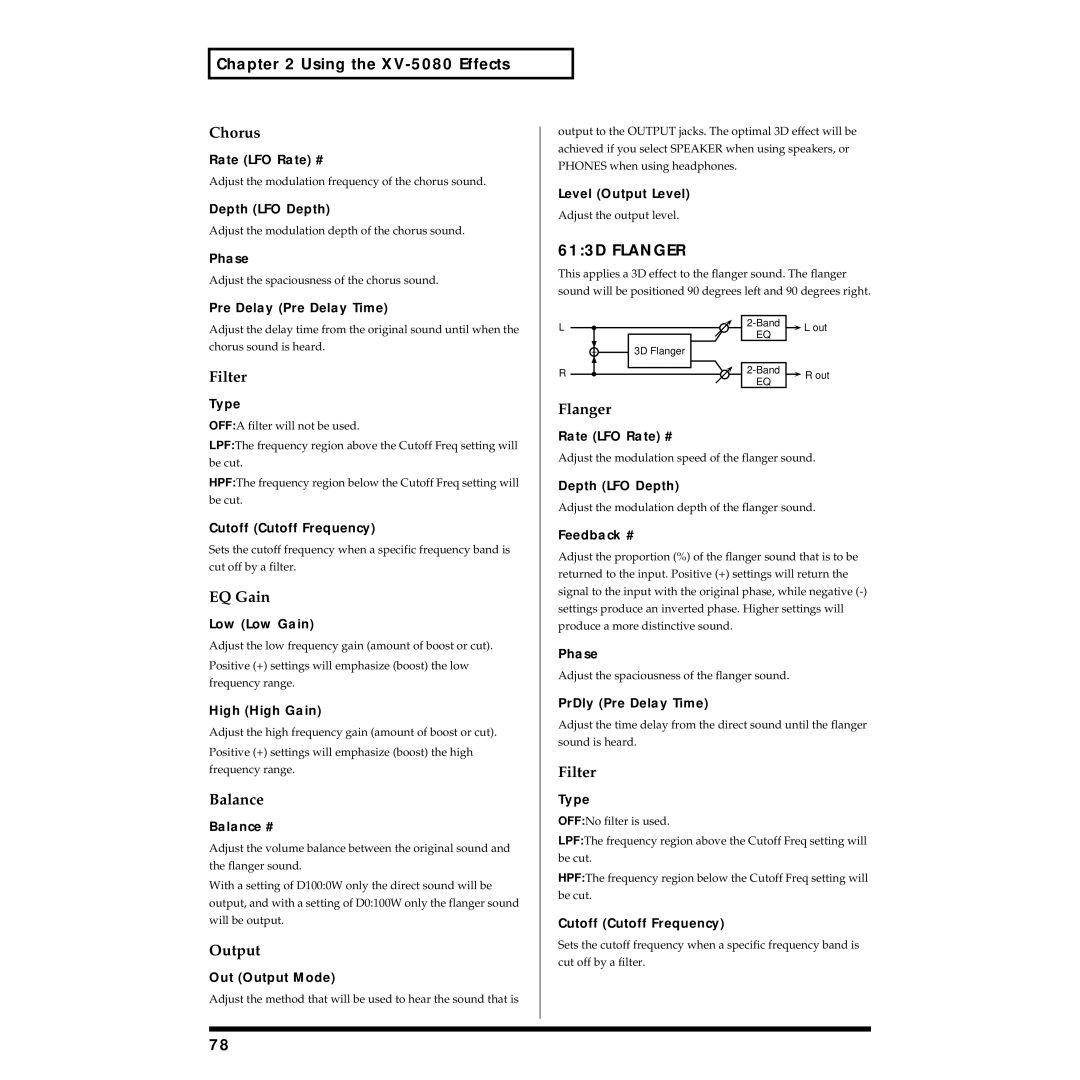 Roland XV-5080 owner manual Chorus, 613D Flanger 