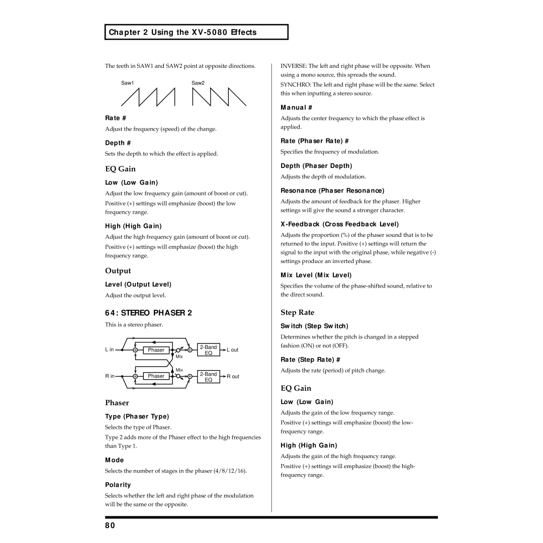 Roland XV-5080 owner manual Stereo Phaser, Mix Level Mix Level, Switch Step Switch 