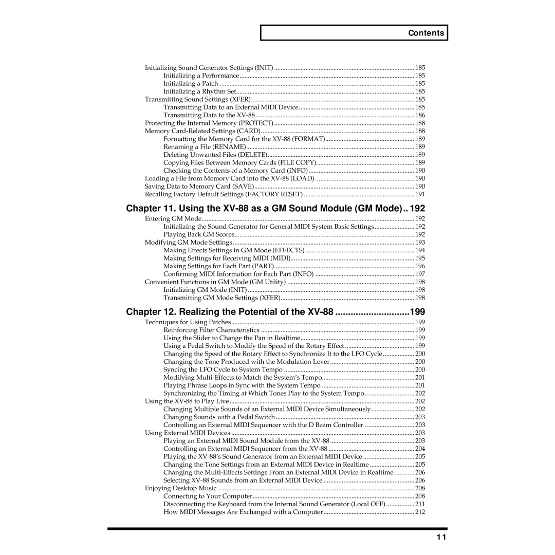 Roland owner manual Using the XV-88 as a GM Sound Module GM Mode 192 