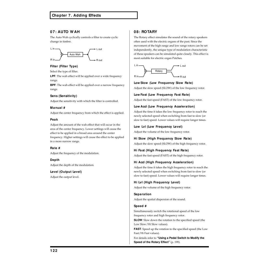 Roland XV-88 owner manual Auto WAH, Rotary, 122 