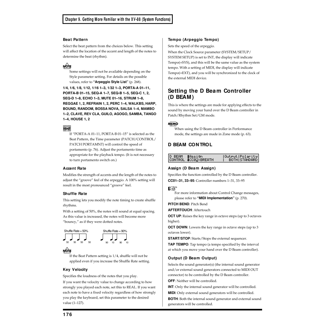 Roland XV-88 owner manual 176, Beat Pattern 