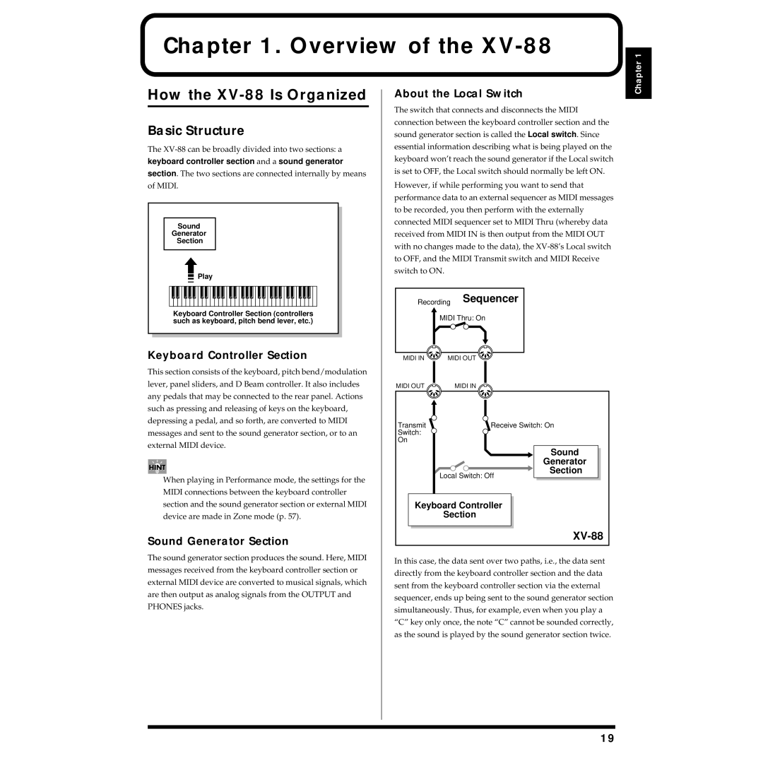 Roland owner manual Overview, How the XV-88 Is Organized, Basic Structure 