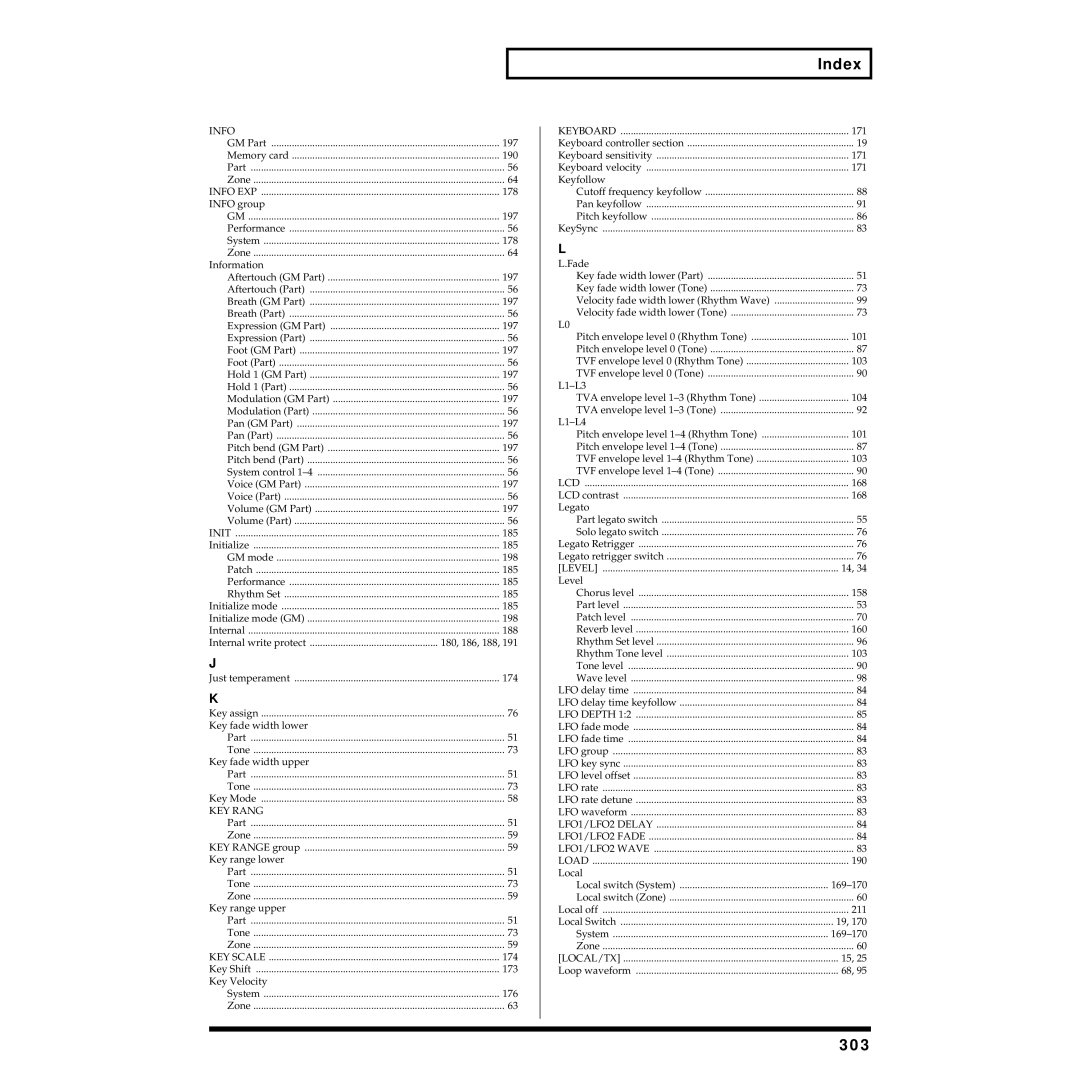 Roland XV-88 owner manual 303, Info 