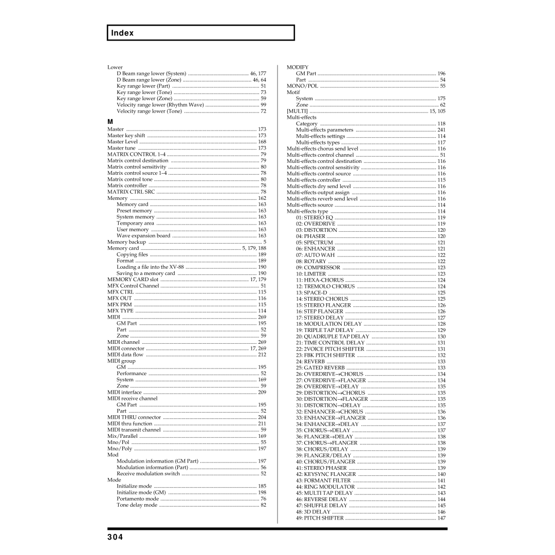 Roland XV-88 owner manual 304, Lower 