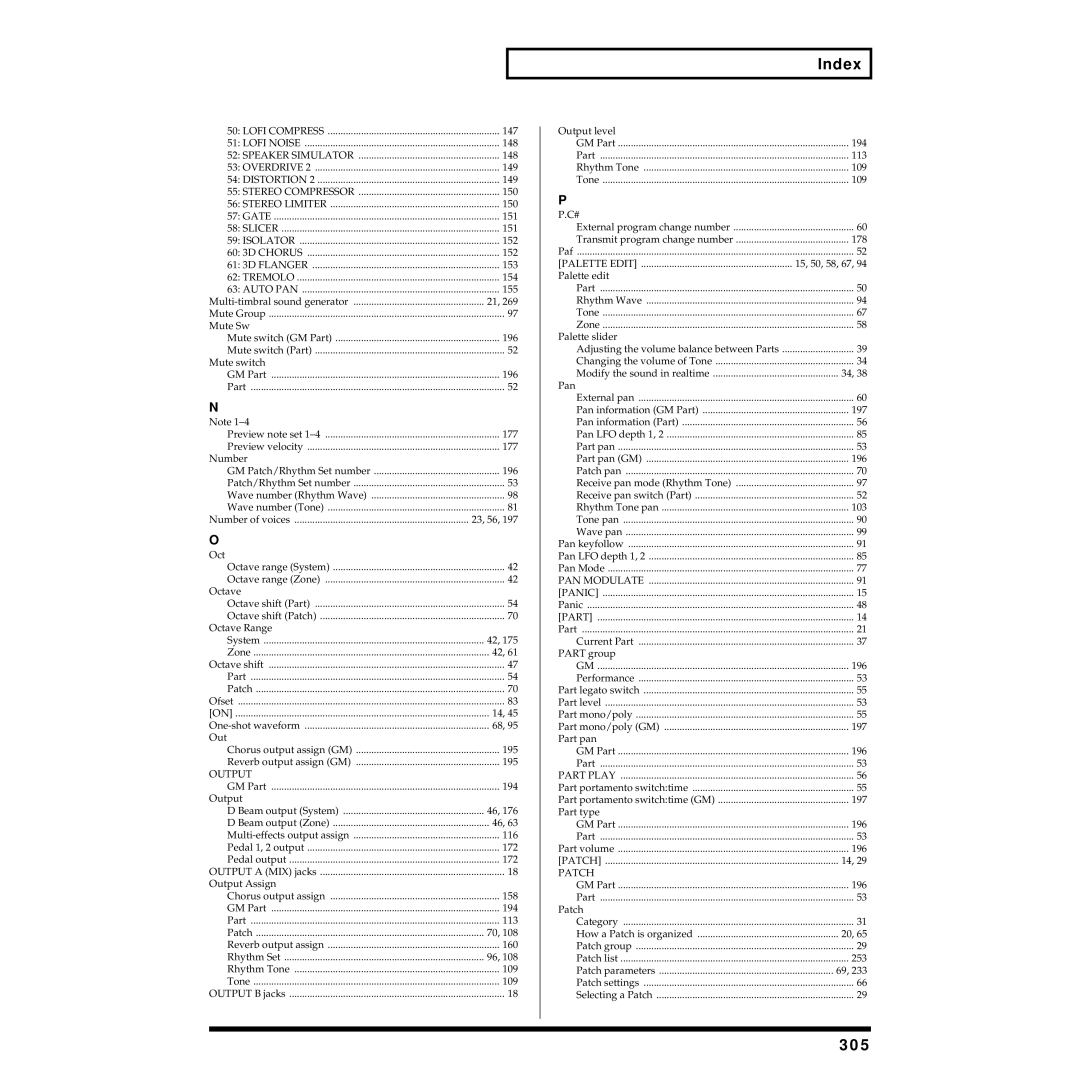 Roland XV-88 owner manual 305, Output 