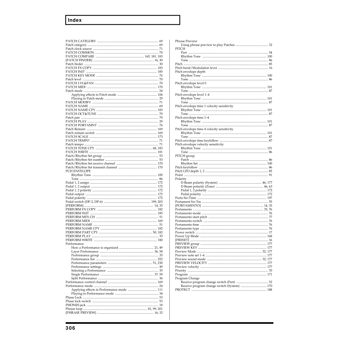 Roland XV-88 owner manual 306, PCH Envelope 