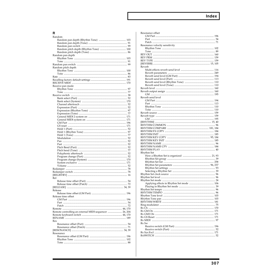 Roland XV-88 owner manual 307, 258 