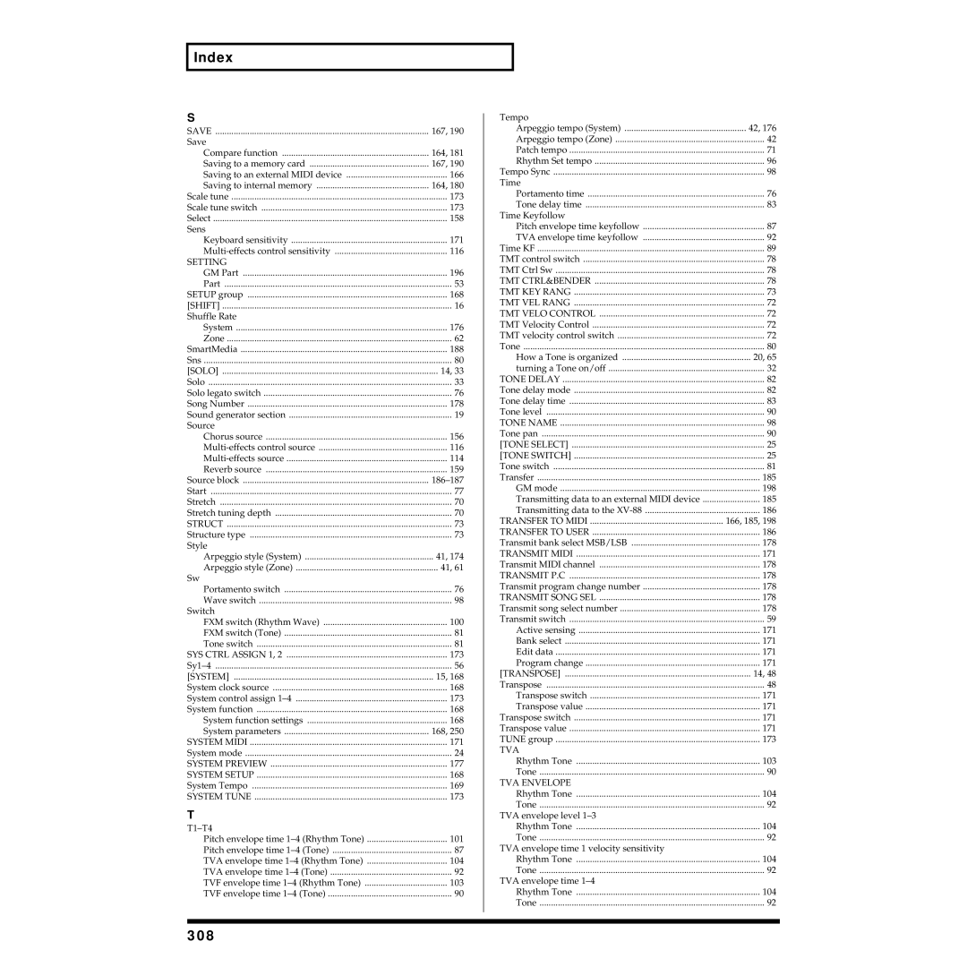 Roland XV-88 owner manual 308, Setting 