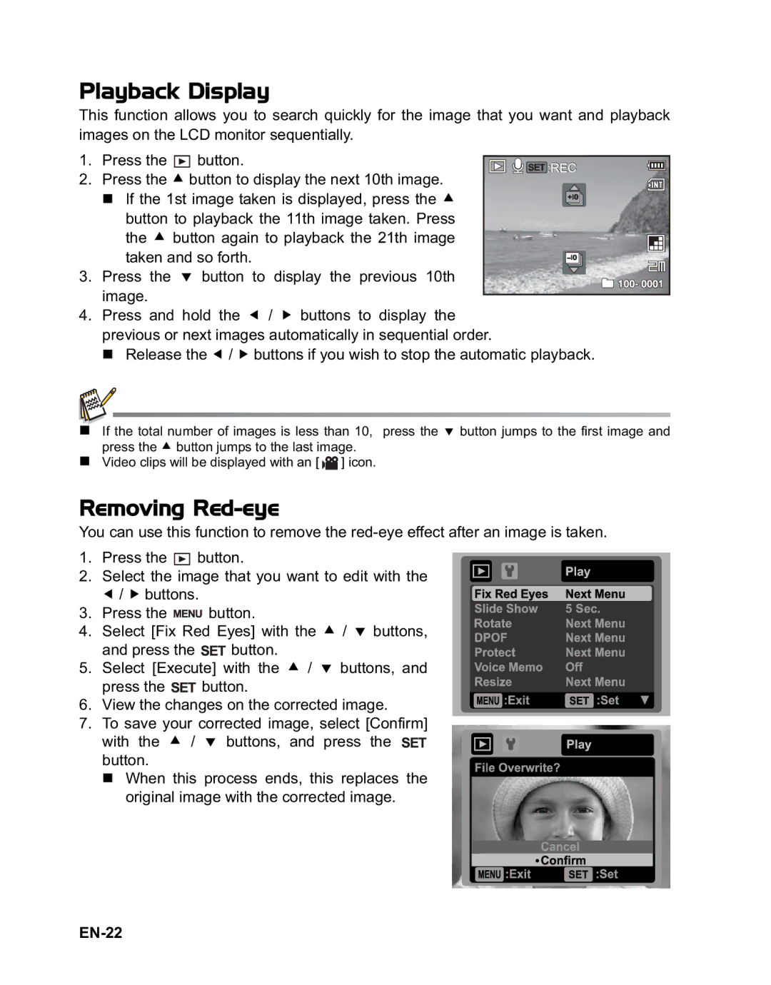 Rollei 140 manual Playback Display, Removing Red-eye, EN-22 