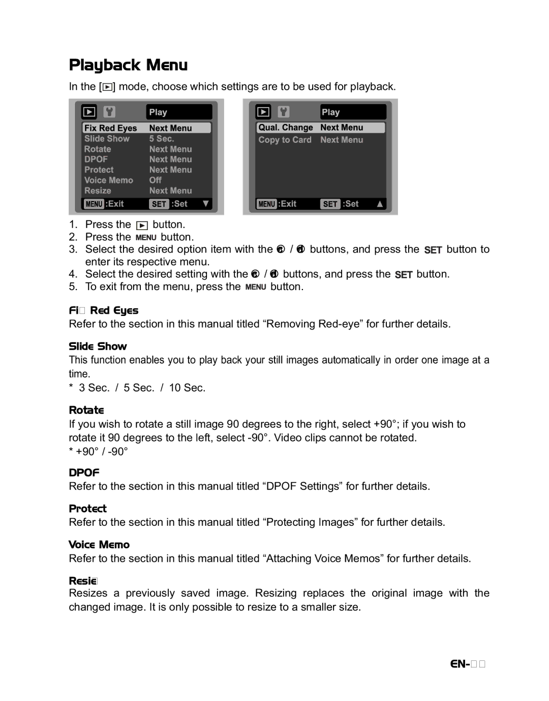 Rollei 140 manual Playback Menu 