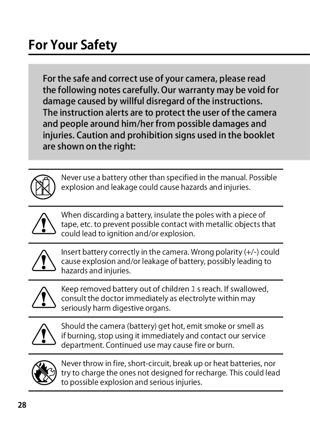 Rollei 24611 manual For Your Safety 