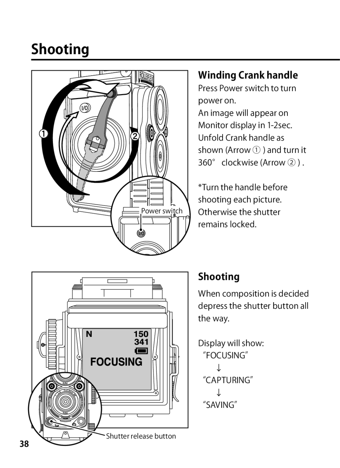 Rollei 24611 manual Shooting, Winding Crank handle 