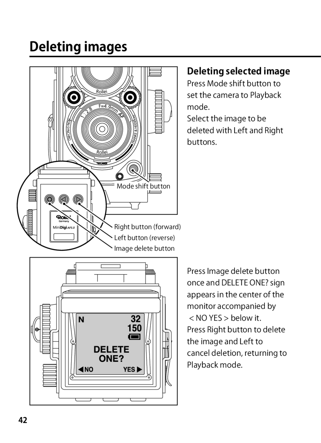 Rollei 24611 manual Deleting images, Deleting selected image 