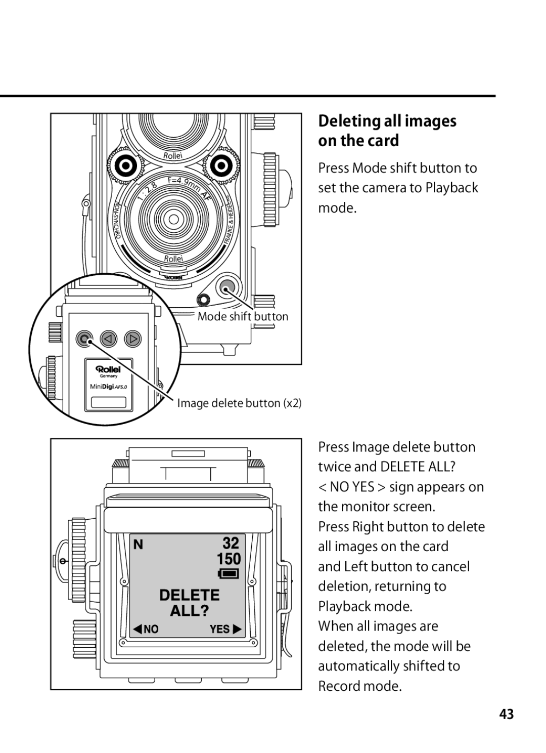 Rollei 24611 manual Deleting all images on the card 