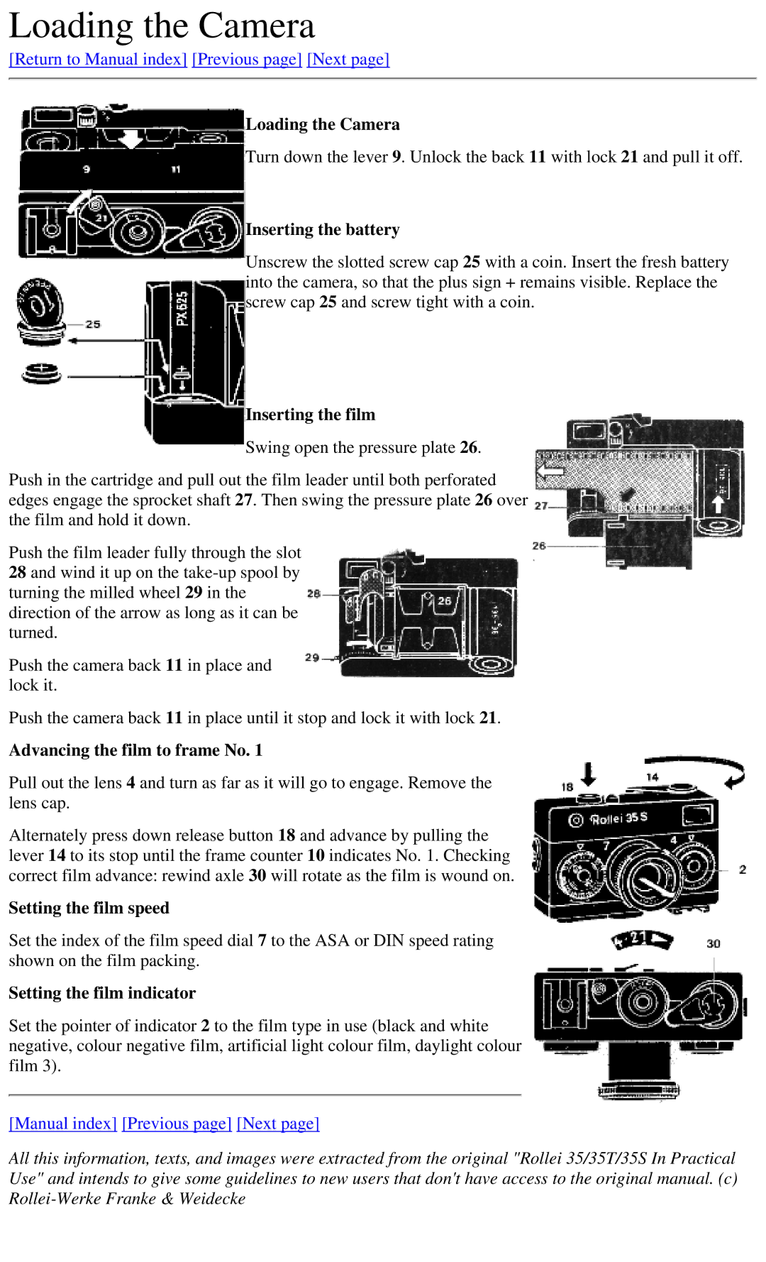 Rollei 35rf, 35 ST operation manual Loading the Camera 