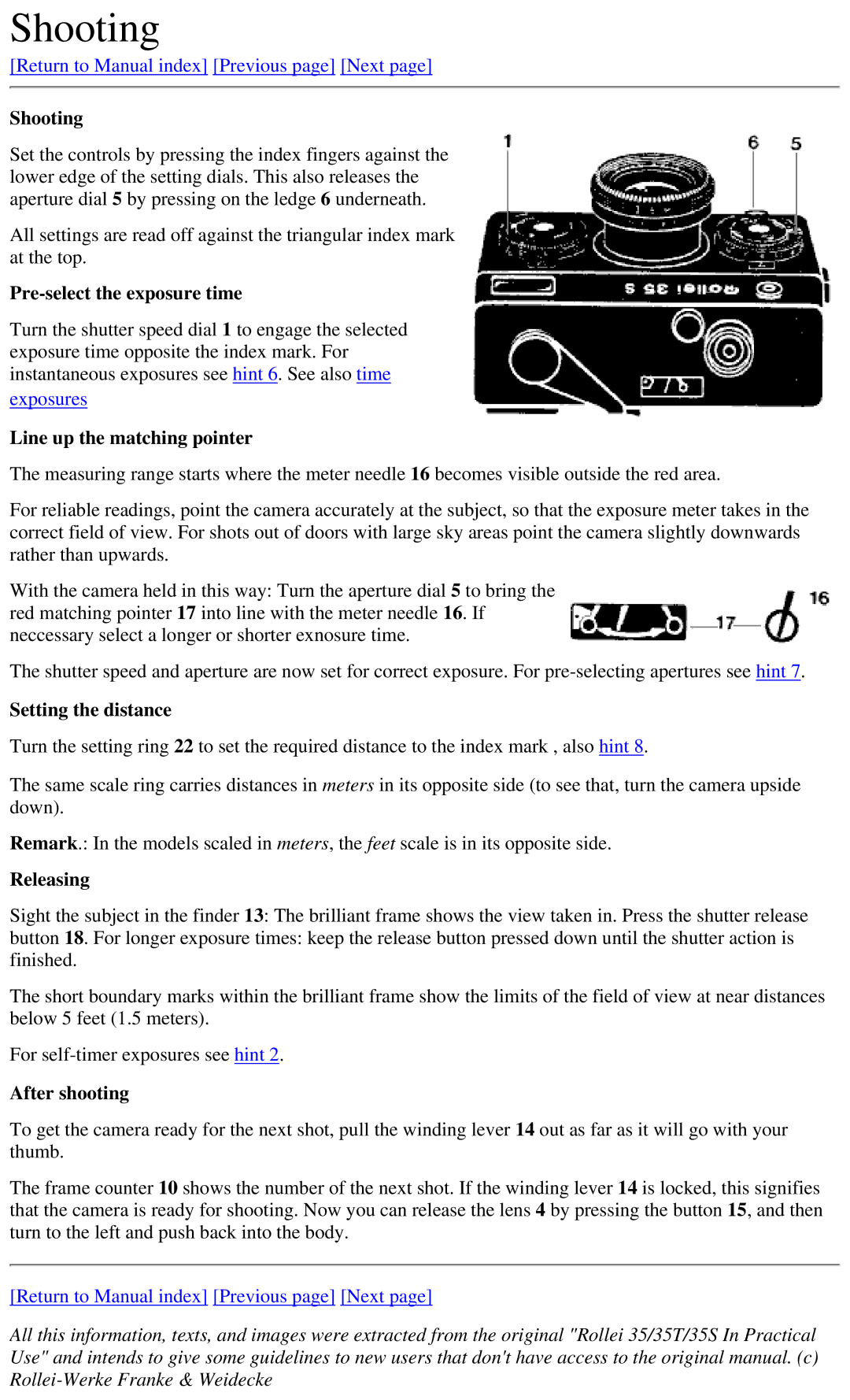 Rollei 35rf, 35 ST operation manual Shooting 