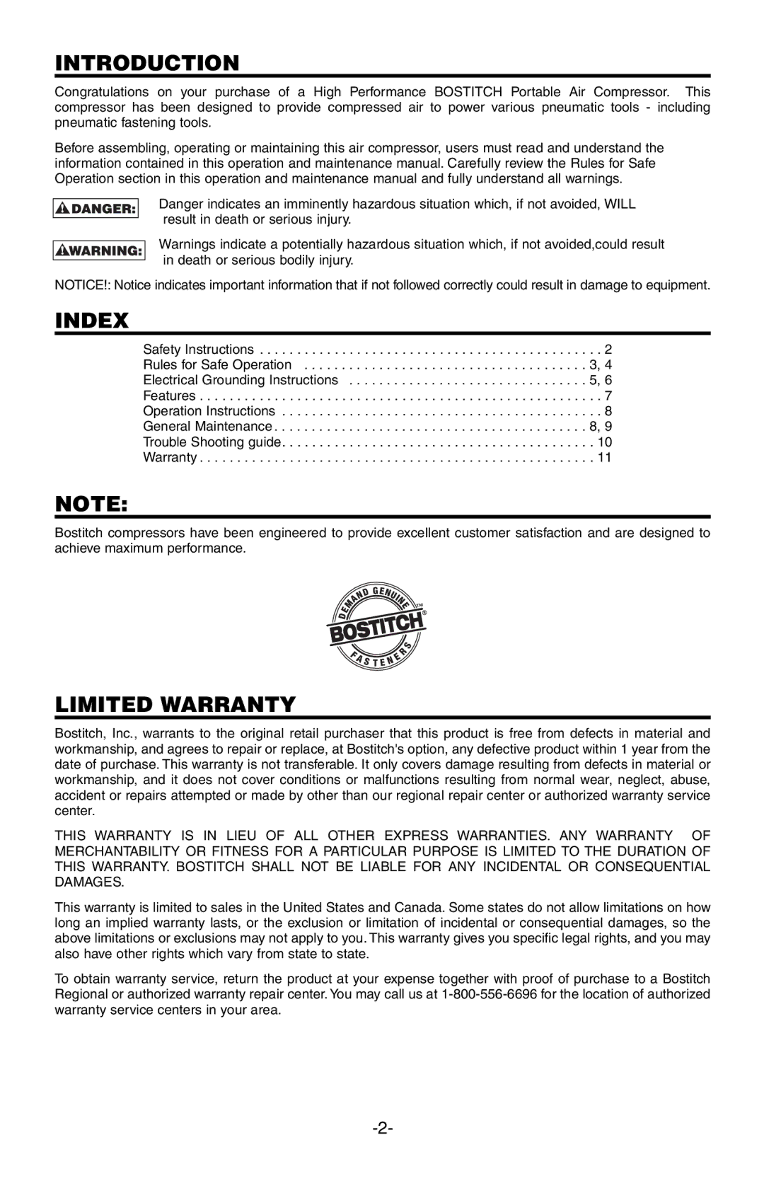 Rollei CWC200ST manual Introduction, Index, Limited Warranty 