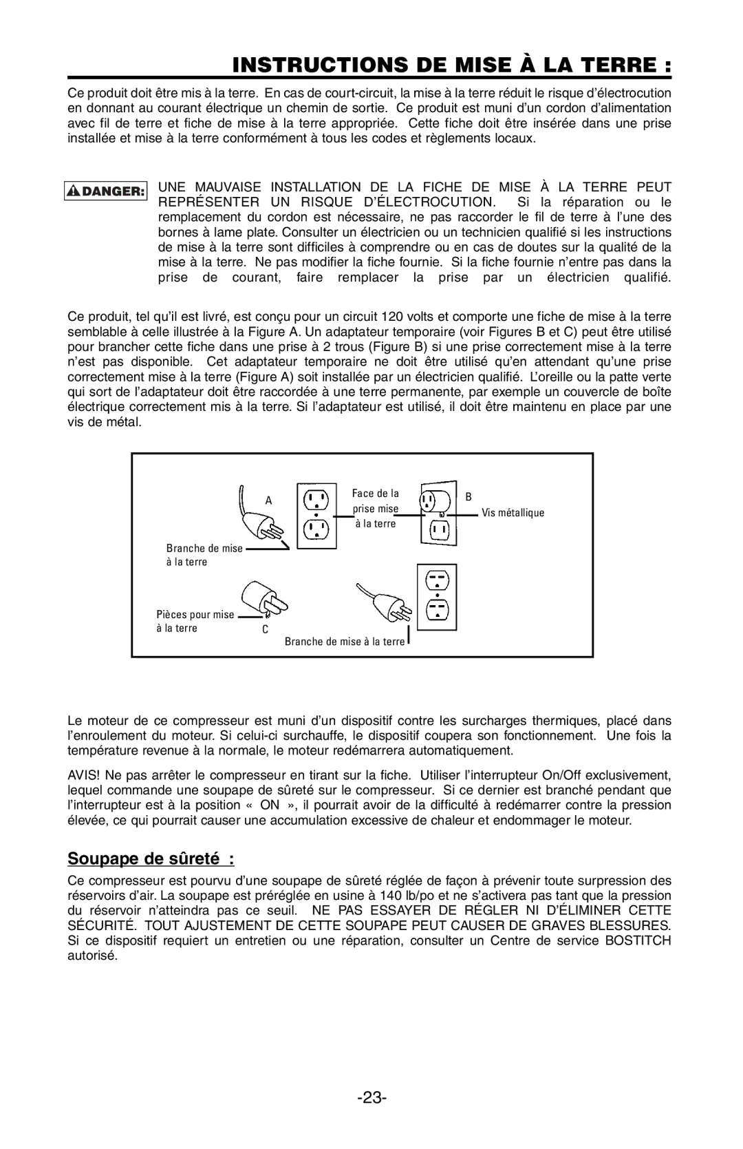 Rollei CWC200ST manual Instructions DE Mise À LA Terre, Soupape de sûreté 