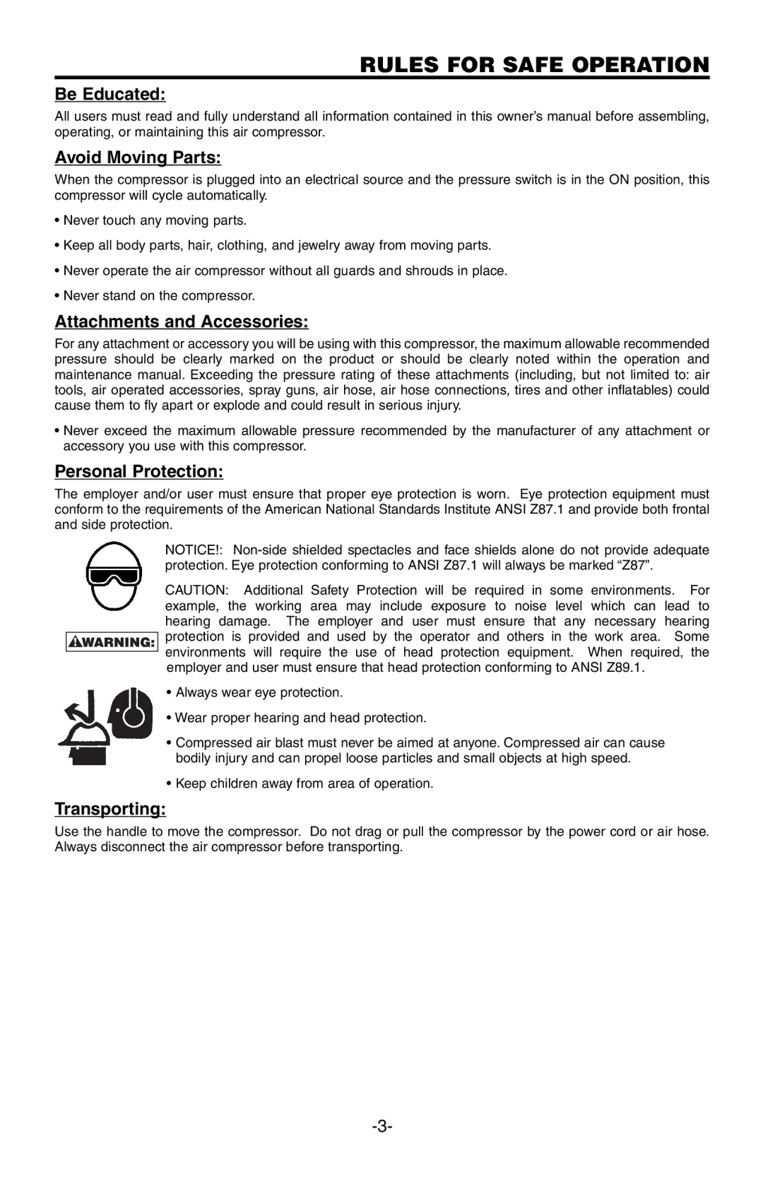 Rollei CWC200ST Rules for Safe Operation, Be Educated Avoid Moving Parts, Attachments and Accessories, Personal Protection 