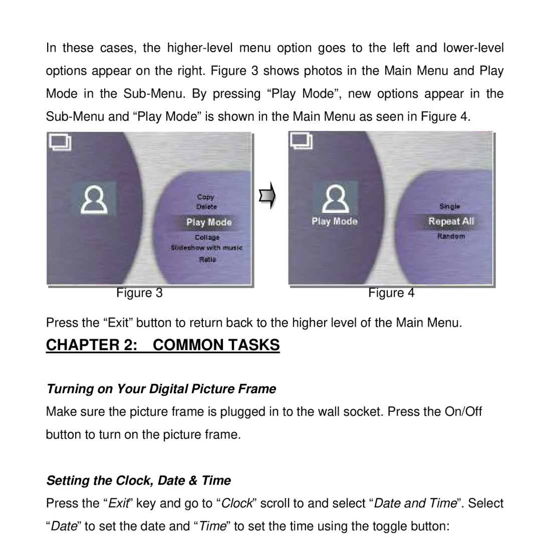Rollei DF-8 manual Common Tasks, Turning on Your Digital Picture Frame, Setting the Clock, Date & Time 