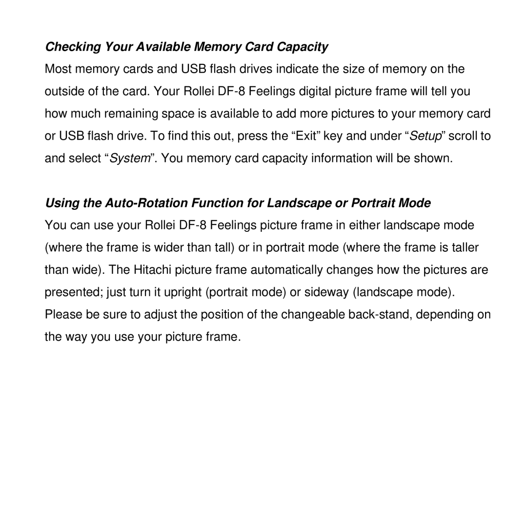 Rollei DF-8 manual Checking Your Available Memory Card Capacity 