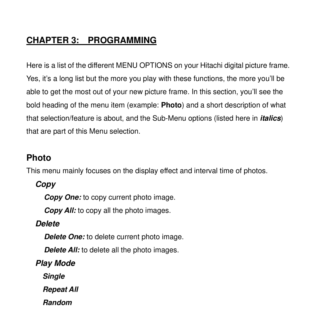 Rollei DF-8 manual Programming, Photo, Single Repeat All Random 