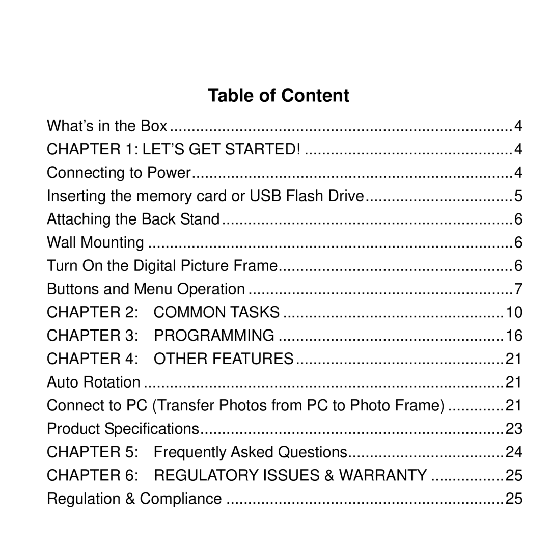 Rollei DF-8 manual Table of Content 