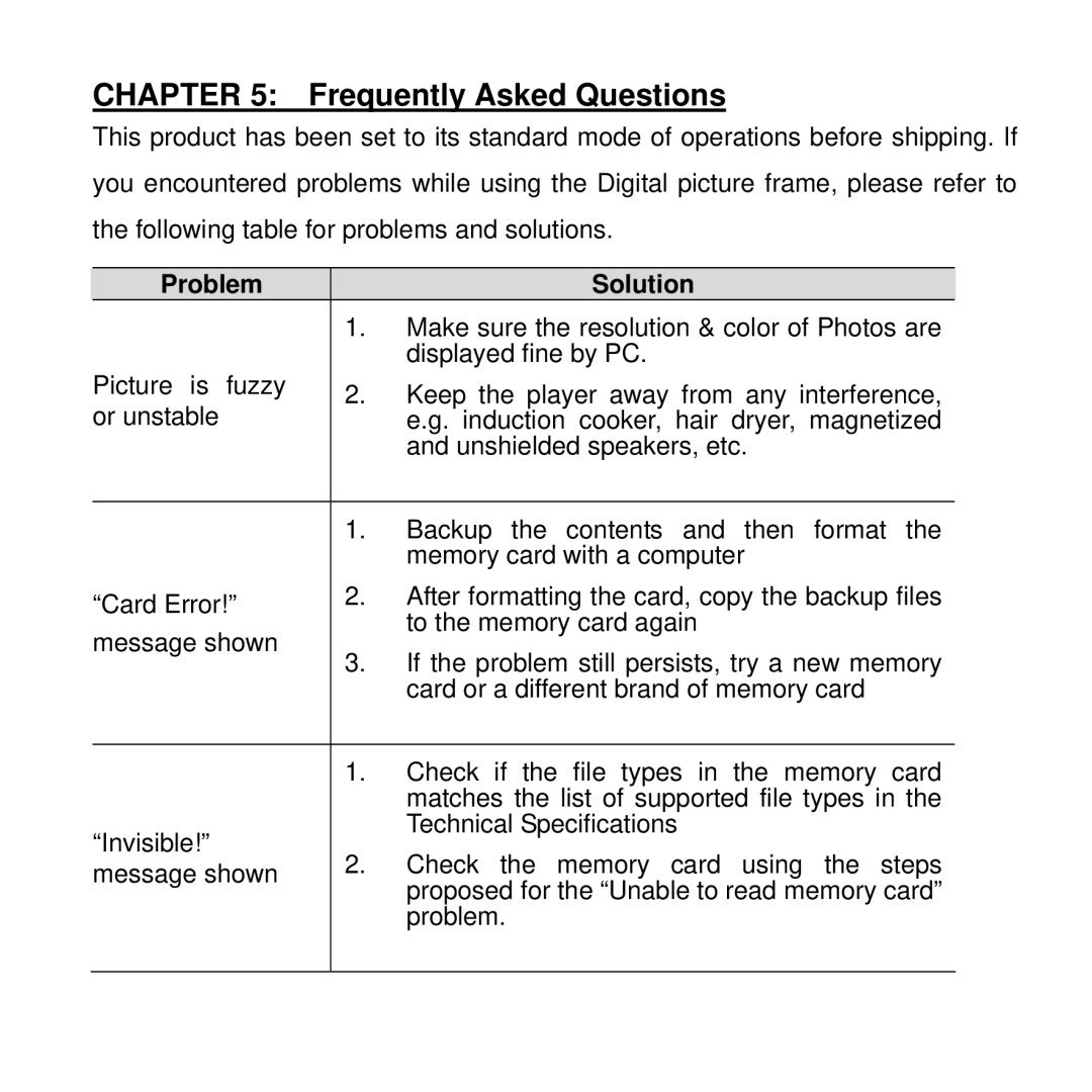 Rollei DF-8 manual Frequently Asked Questions, Problem Solution 