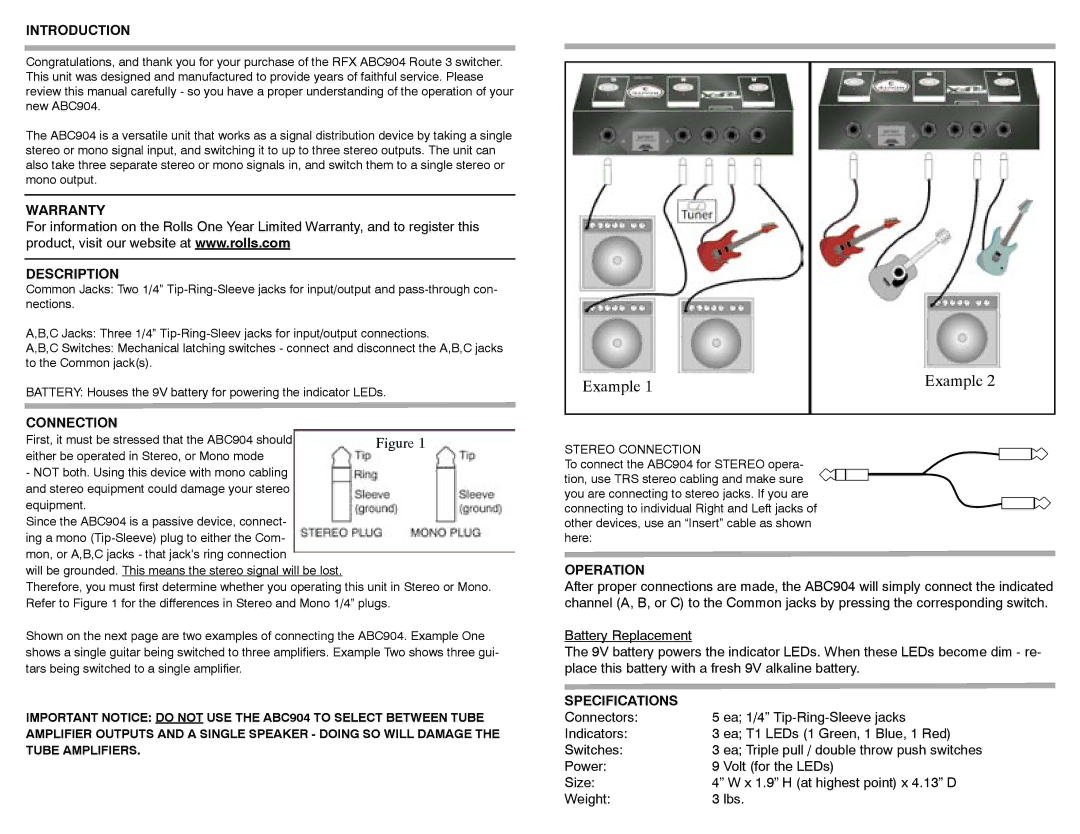 Rolls ABC904 owner manual Example 