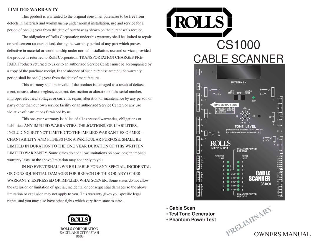 Rolls CS1000 owner manual 