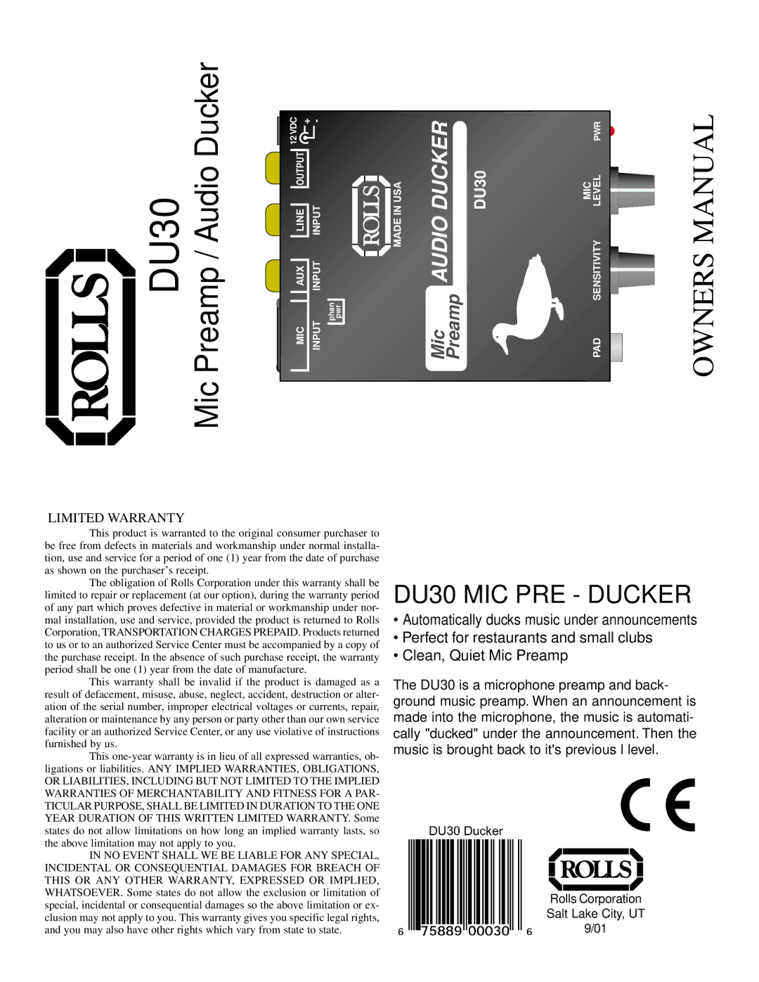 Rolls DU30 owner manual Mic 