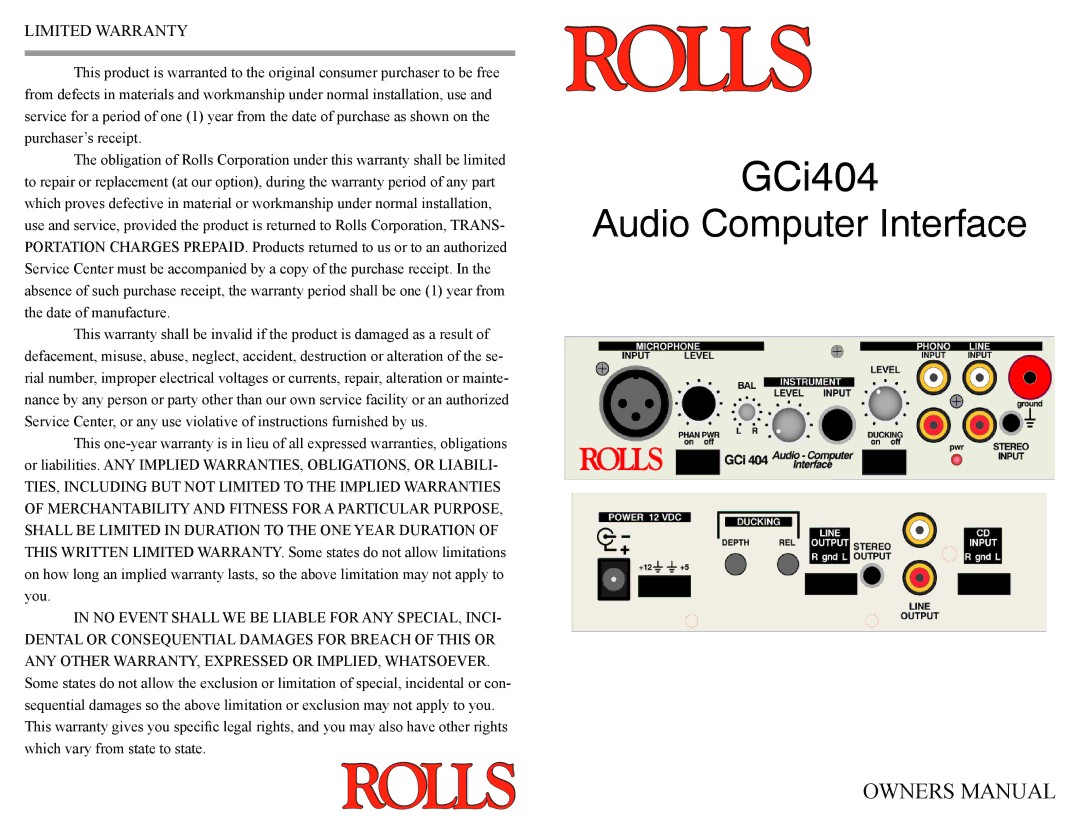 Rolls GCi404 owner manual 