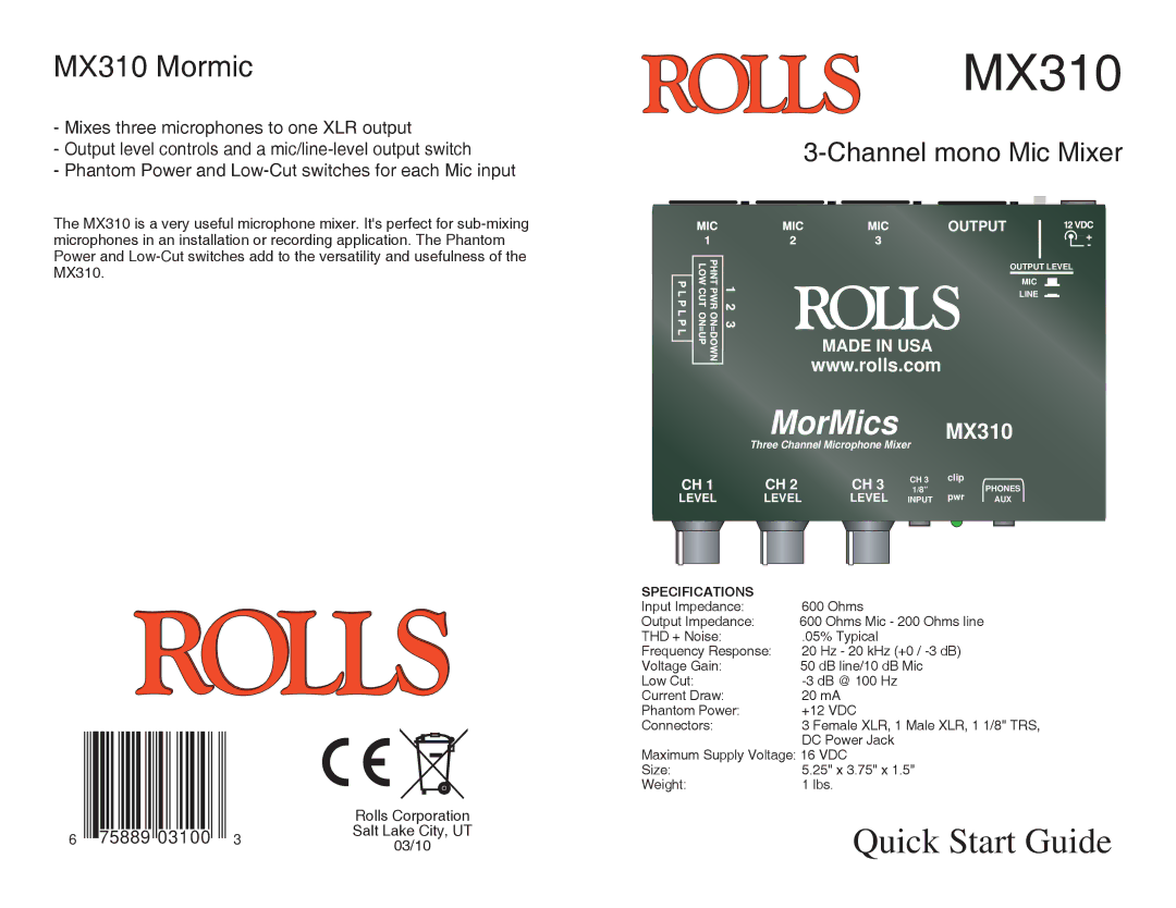 Rolls MX310 quick start 